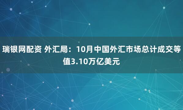 瑞银网配资 外汇局:10月中国外汇市场总计成交等值3.10万亿美元